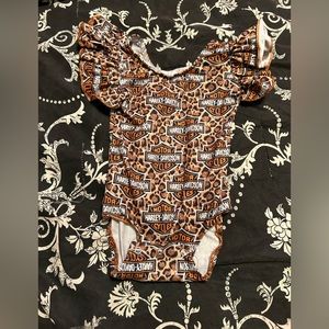 Harley Davidson, leopard print onesie with ruffle sleeves, baby girl 12 months